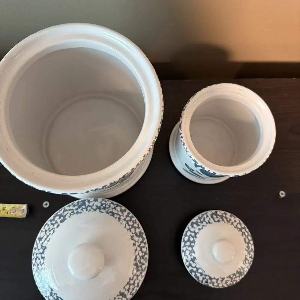 Vintage Jay Imports Blue Hearts 2 piece Ceramic Canister Set with Lids And Seals